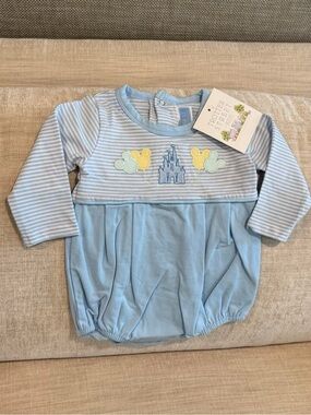 Trotter Street Kids Light Blue One-Piece with Disney Mickey Mouse Appliqué